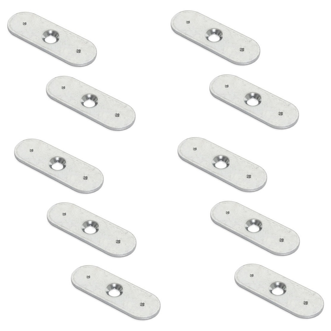 10 kpl pitkä soikea vastalevy, jossa keskellä upotettu reikä ja kaksi kiinnityskärkeä, pinta: galvanoitu, 35 mm (1-3/8"), 2030905. vastine magneettisalvoille ja paljon muuta, EMUCA