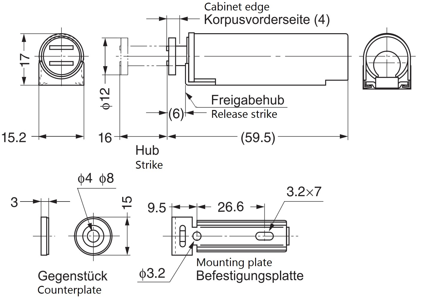 2 kpl magneettisia lukitussalpoja ruostumattomasta teräksestä valmistetulla kotelolla, sis. vastalevyn, MC-S60. Push-to-open ovenavaaja huonekalujen oviin, kaapin oviin, kaapin luukkuihin ja moneen muuhun, Sugatsune / LAMP® (Japani) - Image 2