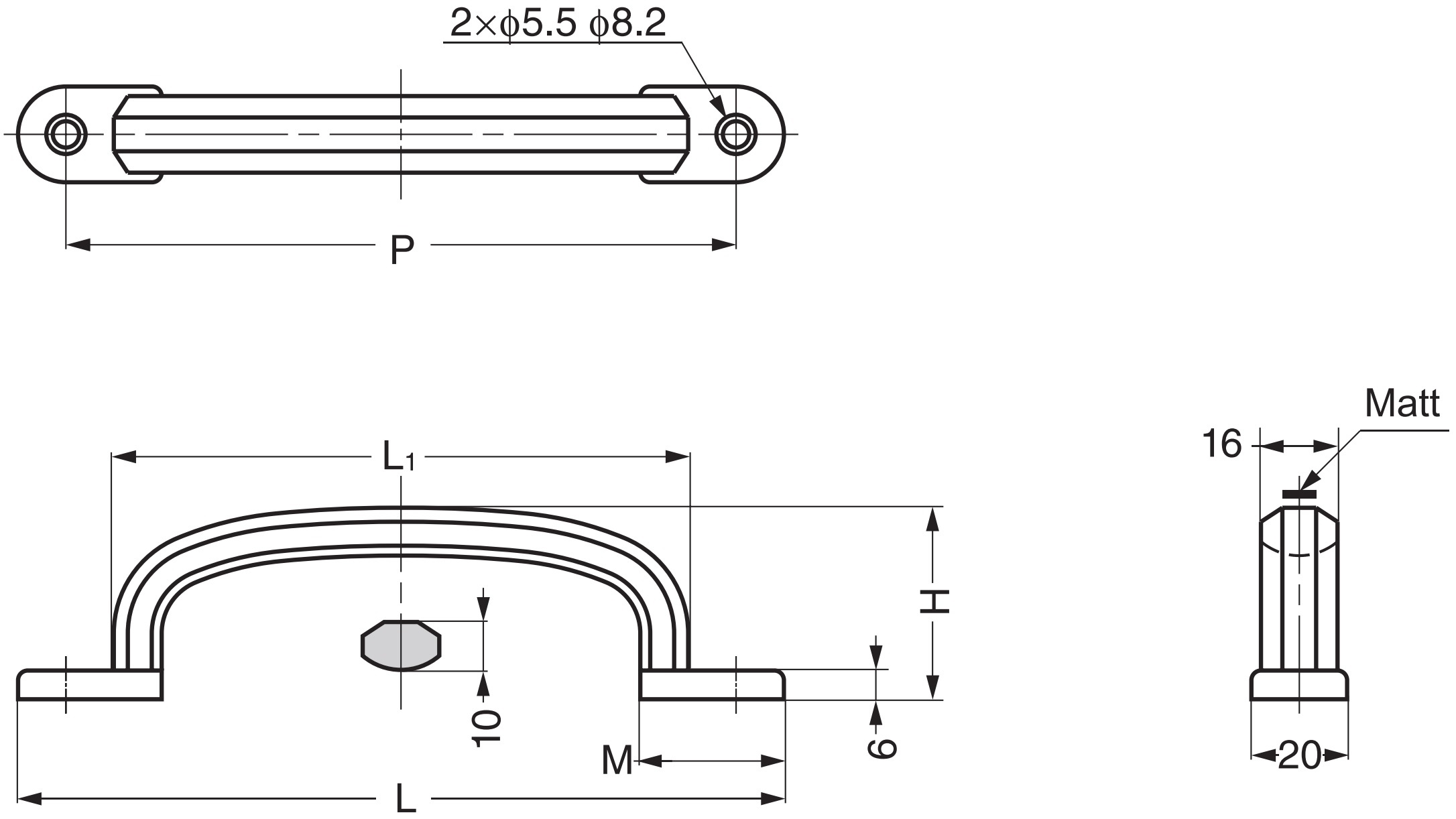 Laadukas kiinteä ruostumattomasta teräksestä valmistettu huonekalukahva, valmistettu SUS304 (V2A), 158 mm (6.3") XL-CUY160TT. Ruostumattomasta teräksestä valmistettu ovenkahva XL-CUY160TT valmistettu SUS304 (V2A) veneelle, jahdille, risteilyalukselle, ruo - Image 2