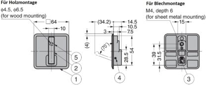 Laadukas neliöjousen taittokoukku syvennykseen, pinta: kromattu, 64 mm (2,6"), NF-K64-CR. Neliömäinen taitettava koukku automaattisella sulkemisella, pienelle talolle, matkailuautolle, jahdille ja paljon muuta, Sugatsune / LAMP® (Japani) - Image 5