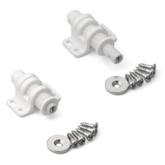 2 kpl pyöreä magneettinen neppariläppä säätömahdollisuudella, sis. vastalevyn, pinta: valkoinen, MC-25WT. Push-to-open ovenavaaja huonekalujen oviin, kaappien oville ja paljon muuta, Sugatsune / LAMP® (Japani)