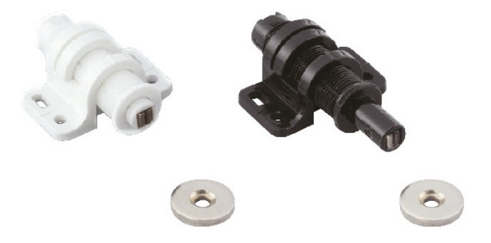 2 kpl pyöreä magneettinen neppariläppä säätömahdollisuudella, sis. vastalevyn, pinta: valkoinen, MC-25WT. Push-to-open ovenavaaja huonekalujen oviin, kaappien oville ja paljon muuta, Sugatsune / LAMP® (Japani) - Image 3