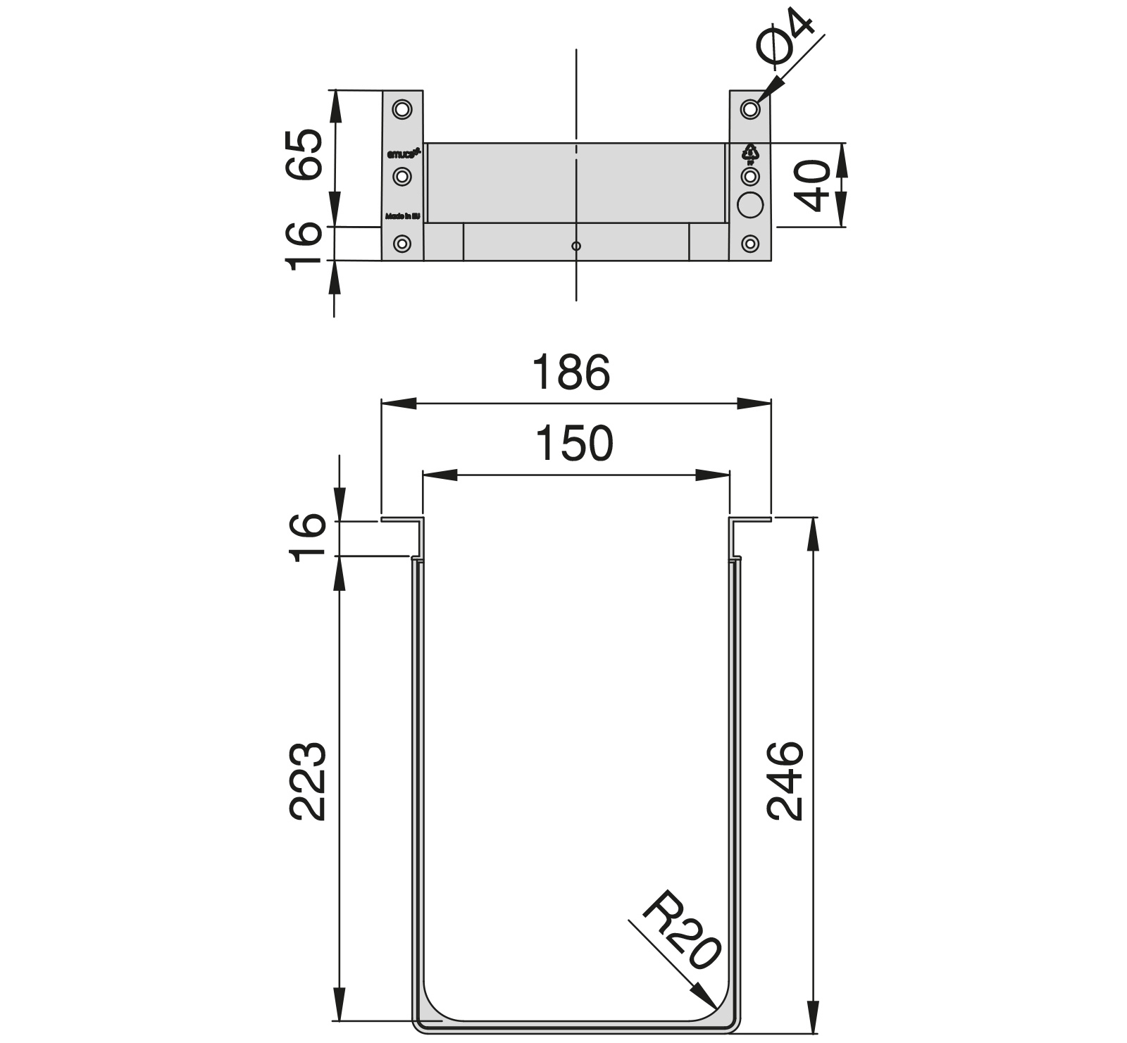 Laadukas sifoniaukko, muovia, pinta: harmaa, 3011921. Suorakaiteen muotoinen sifonisuoja allaskaappiin, keittiön kaappiin, kylpyhuoneen kaappiin, sifoniin, viemäriin ja moneen muuhun, EMUCA - Image 2