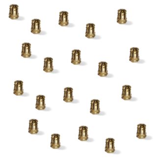 20 kpl korkealaatuista paisuntaholkkia sisäkierteellä M6 puulle, messinkiä, 12 mm (15/32"), 8008202. Käytännöllinen levitinkierresisäke puuosille, huonekalujen liitoksille ja paljon muuta, EMUCAlta