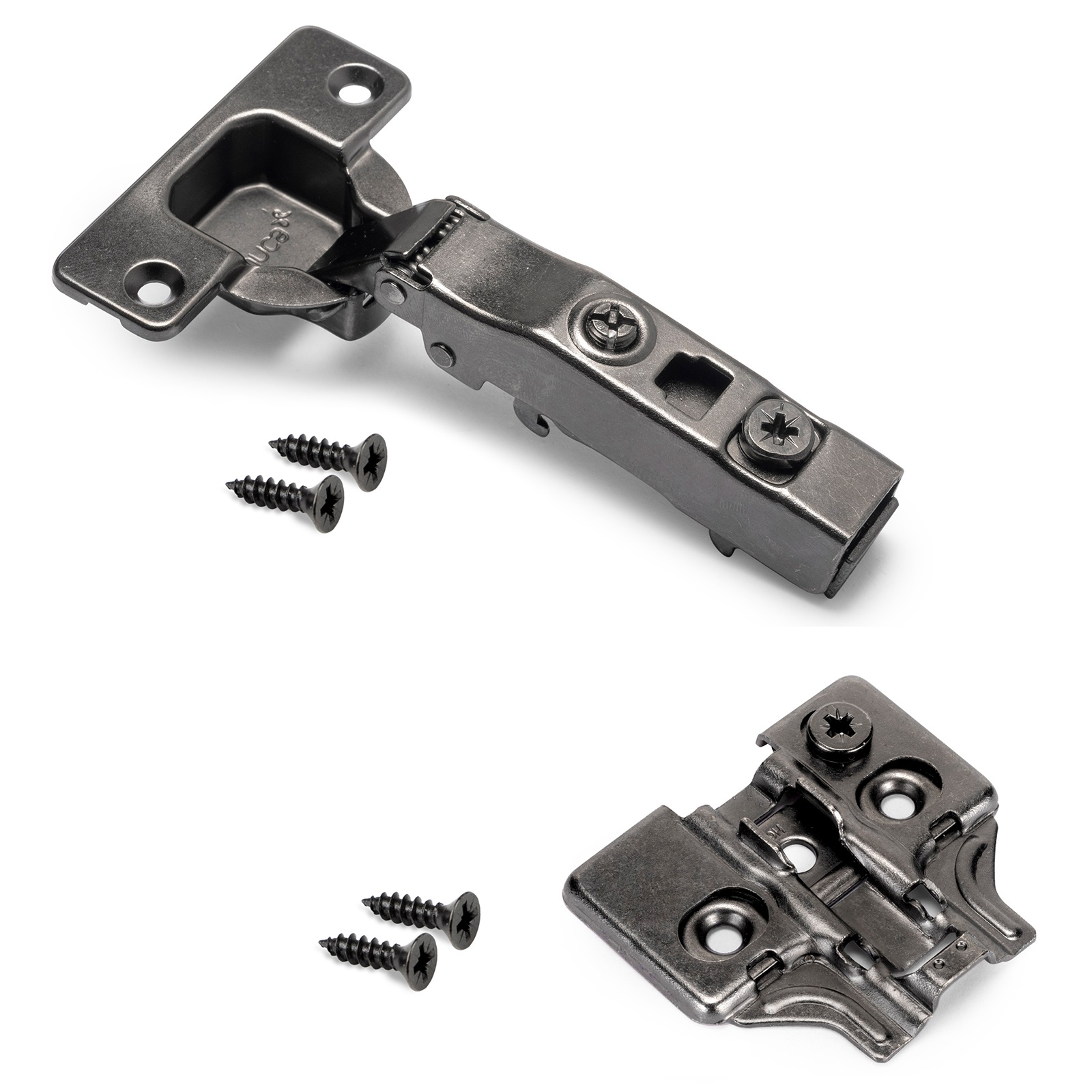 Kupin sarana, pehmeästi sulkeutuva, kiinnitettävä kiinnitys, 3D-säädettävä, sis. asennuslevyn, pinta: musta nikkeli, versio: pinta-asennettava, 1040052 ruukun sarana huonekaluille, kaappeihin ja moneen muuhun, EMUCA