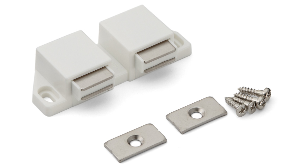 Kompakti magneettinen lukitussalpa, sis. vastalevyn, pinta: valkoinen, 25 mm (63/64"), versio: 2 männällä, ML-30WW. Tilaa säästävä pariovenavaaja huonekalujen oviin, kaappien oville ja paljon muuta, Sugatsune / LAMP® (Japani) - Image 3