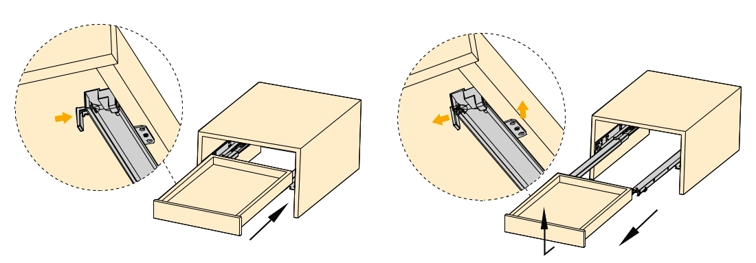 Lattian alla olevat kiskot, kantavuus: 25 kg (56 lbs), 400 mm (15-3/4"), Rakenne: Osittainen jatke push-to-open-toiminnolla, 3123305. Laadukkaat lattian alla olevat vetolaatikot puisiin laatikoihin, puisiin hyllyihin ja paljon muuta, EMUCAlta - Image 3