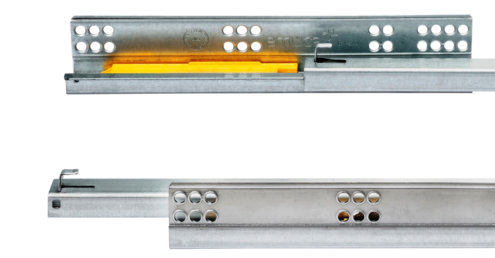 Lattian alla olevat kiskot, kantavuus: 25 kg (56 lbs), 450 mm (17-23/32"), Rakenne: Osittainen jatke push-to-open-toiminnolla, 3123405. Laadukkaat lattian alla olevat vetolaatikot puisille laatikoille, puuhyllyille ja paljon muuta, EMUCAlta - Image 4