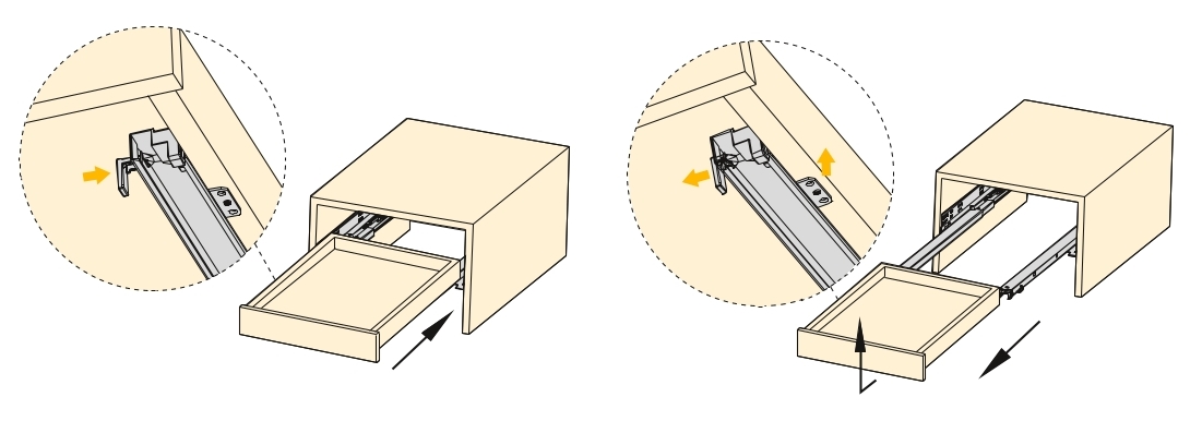 Lattian alla olevat kiskot, kantavuus: 30 kg (67 lbs), 450 mm (17-23/32"), versio: täyslaajennus pehmeällä sulkeutumisella, 3124405. Laadukkaat lattian alla olevat vetolaatikot puisille laatikoille, puisille laatikoille, puuhyllyille ja paljon muuta, EMUCAlta - Image 3